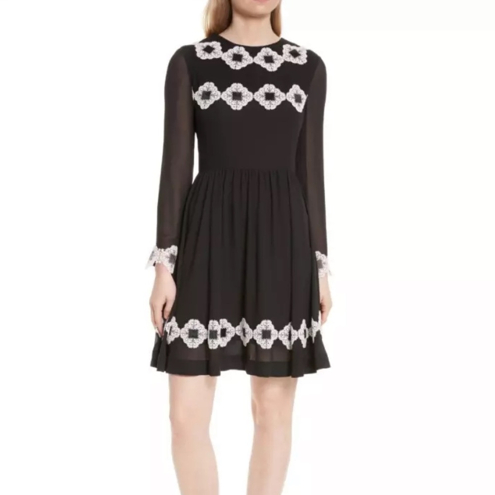 Ted Baker Avianah Black Lace Embroidered Dress Size 2